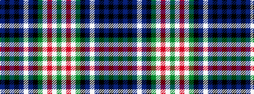 idealised woven sample of pattern BKBKBWBKGWRWG