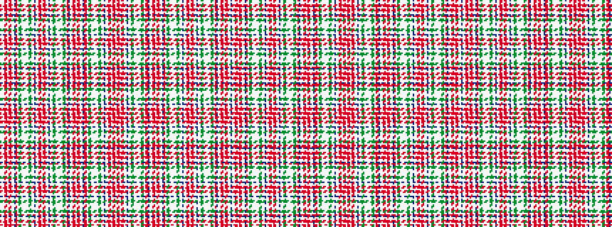 idealised woven sample of pattern BWWRRWRRWWBRWGGWWWWWGGWWBWWRRWRRWWBWWGGWWWWWGGWRBWWRRWRRWWBRRWGGWWWWWGGWWBWWRRWRRW