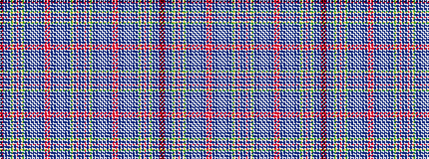 idealised woven sample of pattern RKRBWBBWBBWGYWBBWRWBBWYGWBBWBBWBWBWBWBWBBWBBWRRWRRWBBWBBWBWBWBWBWBBWBBWGYWBBWRWBBW