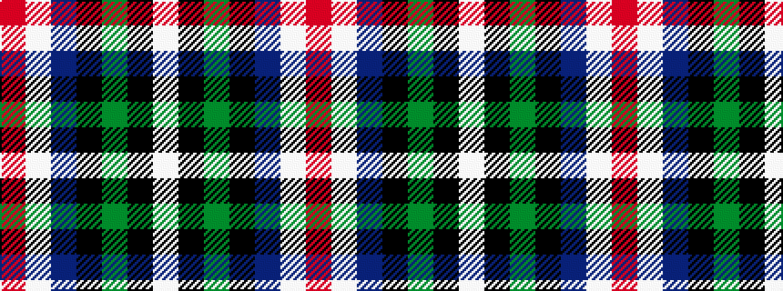 idealised woven sample of pattern RWBKGKW